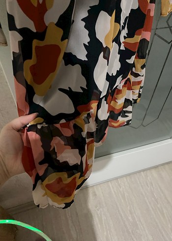 Bohem Midi Elbise, Uzun Kollu, V Yaka, Fırfırlı - Görsel 5