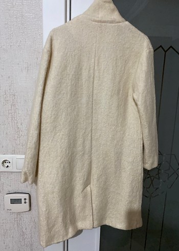 Kadın Beyaz Midi Düğmeli Keten Kaban - Görsel 2