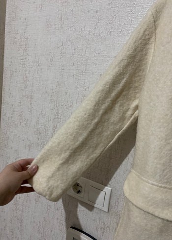 Kadın Beyaz Midi Düğmeli Keten Kaban - Görsel 4