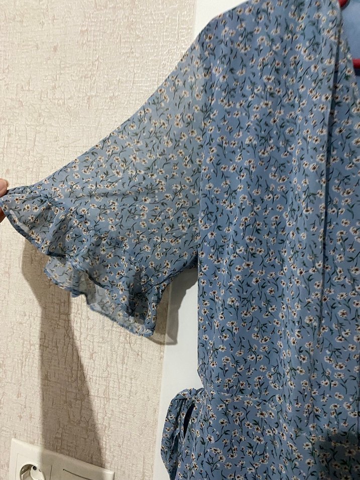 Bohem V Yaka Midi Elbise - Görsel 4