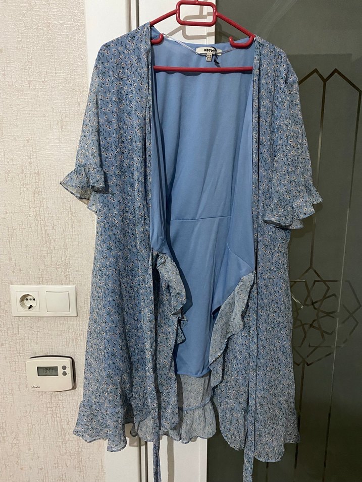 Bohem V Yaka Midi Elbise - Görsel 5