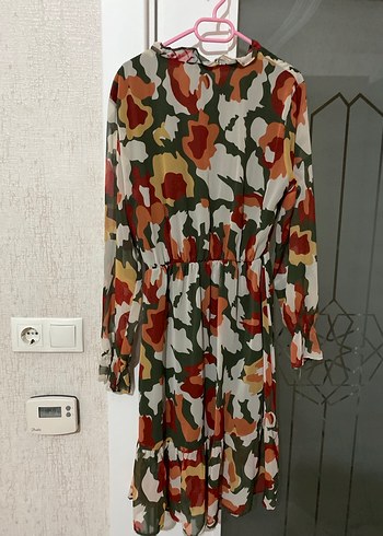 Kadın Çok Renkli Kamuflaj Desenli Midi Elbise - Görsel 3