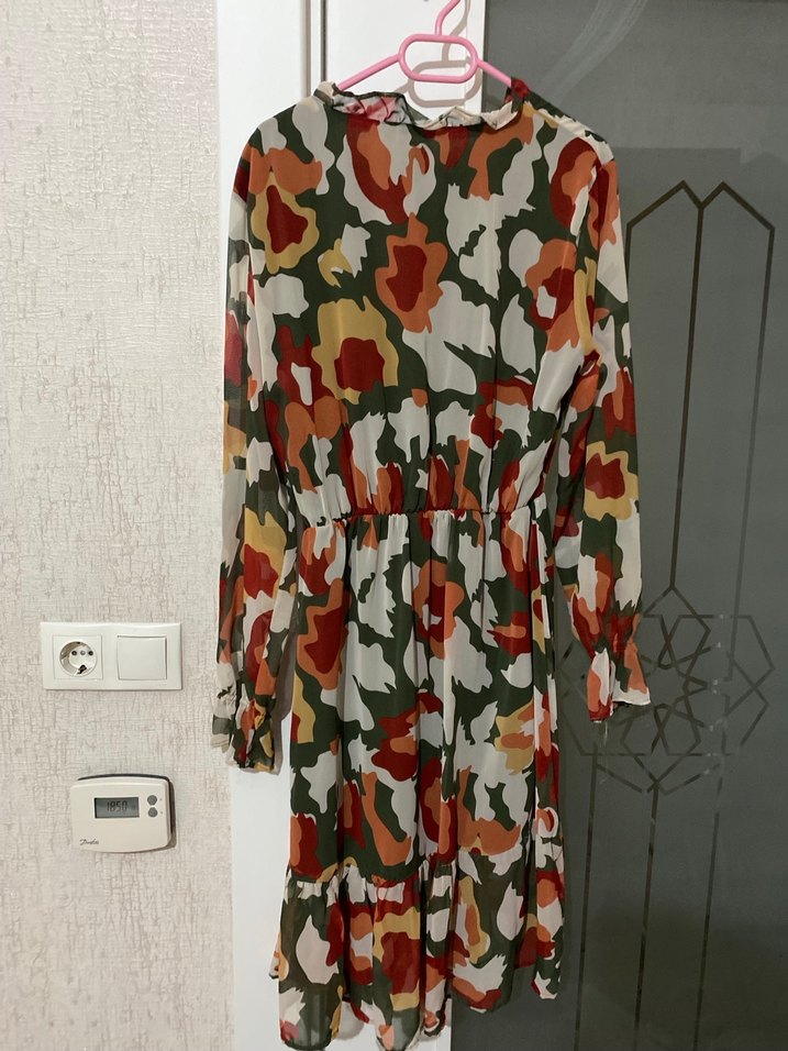 Kadın Çok Renkli Kamuflaj Desenli Midi Elbise - Görsel 3