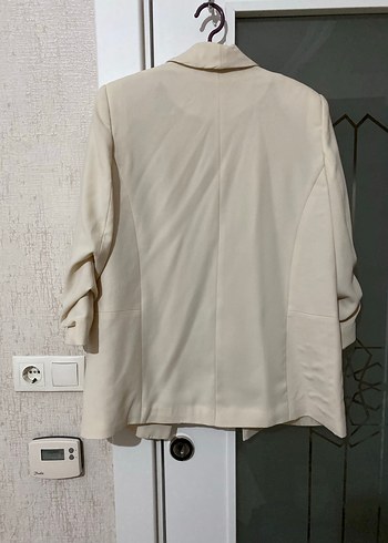 Beyaz Kadın Keten Blazer Ceket - Görsel 4