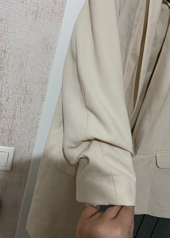 Beyaz Kadın Keten Blazer Ceket - Görsel 2