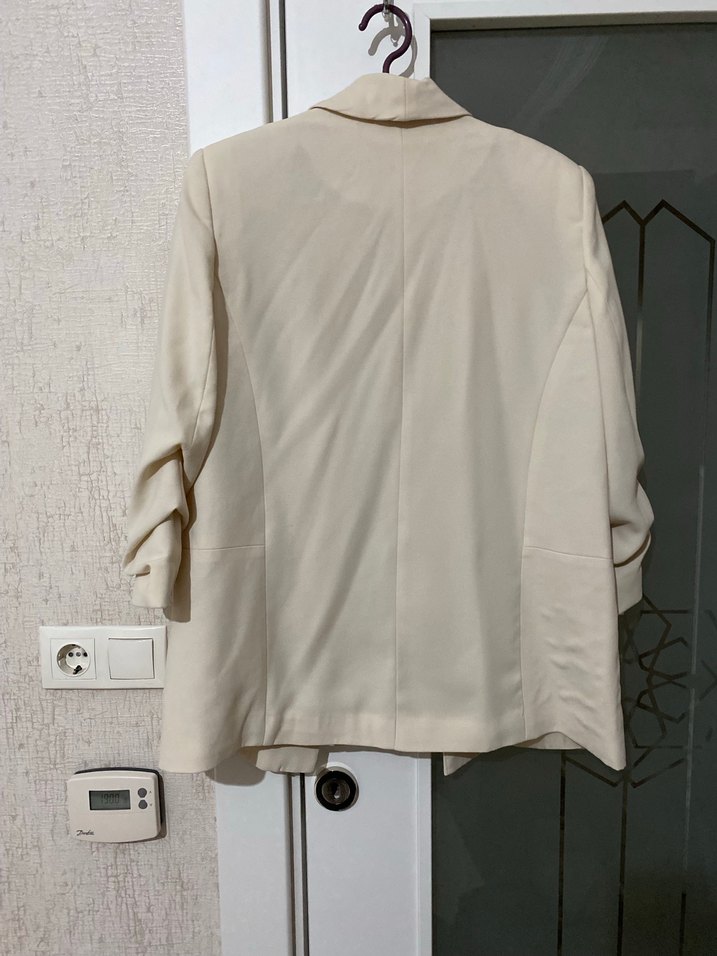 Beyaz Kadın Keten Blazer Ceket - Görsel 4