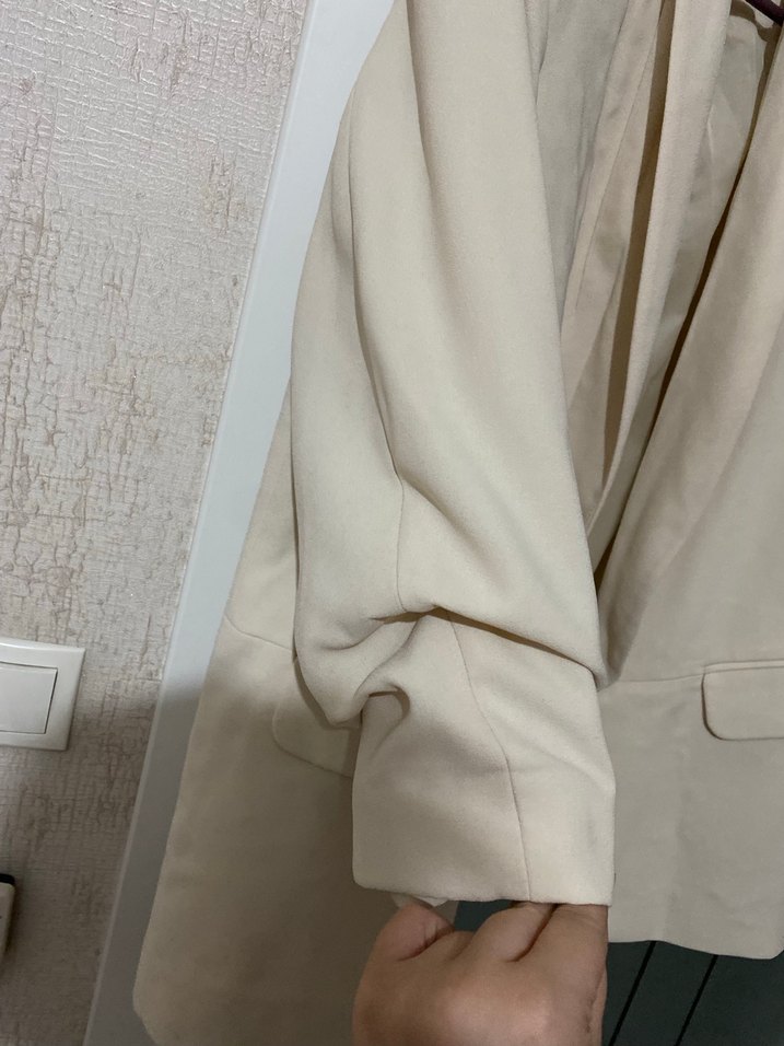 Beyaz Kadın Keten Blazer Ceket - Görsel 2