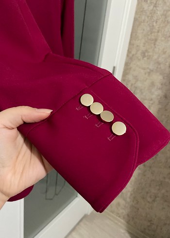Bordo Kadın Düğmeli Midi Blazer Ceket - Görsel 6