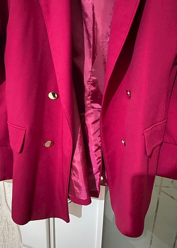 Bordo Kadın Düğmeli Midi Blazer Ceket - Görsel 3