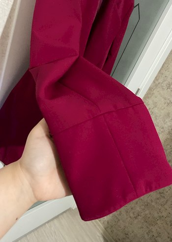 Bordo Kadın Düğmeli Midi Blazer Ceket - Görsel 5