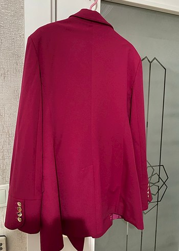 Bordo Kadın Düğmeli Midi Blazer Ceket - Görsel 2