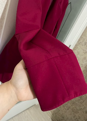 Bordo Kadın Düğmeli Midi Blazer Ceket - Görsel 4