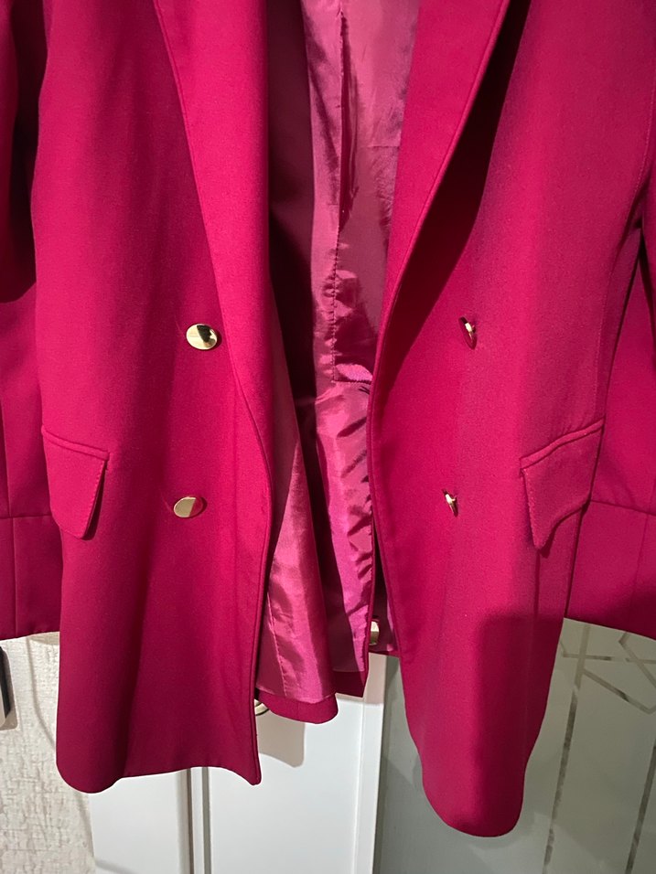 Bordo Kadın Düğmeli Midi Blazer Ceket - Görsel 3