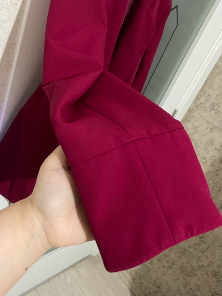 Bordo Kadın Düğmeli Midi Blazer Ceket - Görsel 4