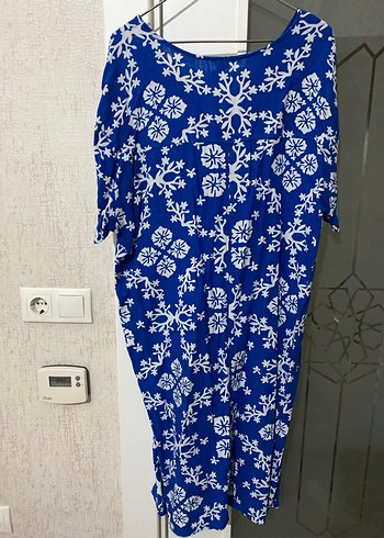 Renkli Mavi Bağlama Desenli Hamile Gecelik - Görsel 3