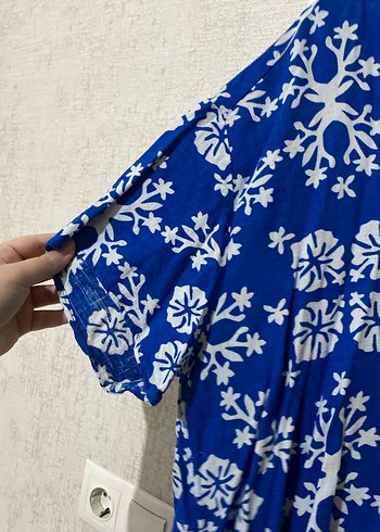 Renkli Mavi Bağlama Desenli Hamile Gecelik - Görsel 2