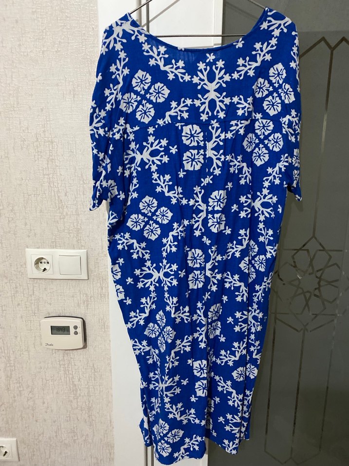 Renkli Mavi Bağlama Desenli Hamile Gecelik - Görsel 3