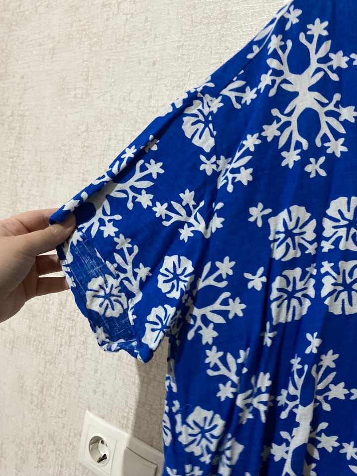 Renkli Mavi Bağlama Desenli Hamile Gecelik - Görsel 2