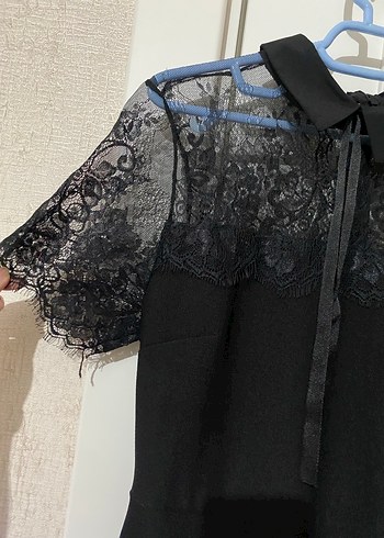 Dantelli Siyah Midi Gotik Elbise - Görsel 2