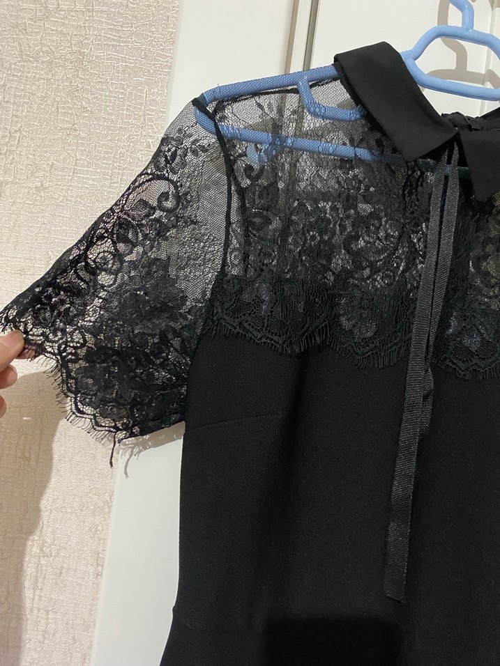 Dantelli Siyah Midi Gotik Elbise - Görsel 2