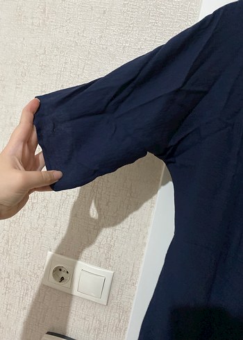 Düğmeli Mavi Keten Midi Elbise - Görsel 2