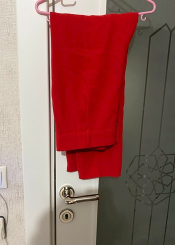 Kadın Kırmızı Midi Saten Pantolon - Görsel 3