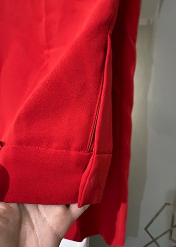 Kadın Kırmızı Midi Saten Pantolon - Görsel 4