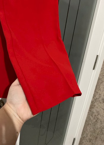 Kadın Kırmızı Midi Saten Pantolon - Görsel 2