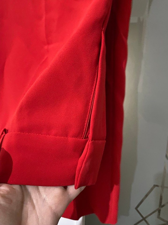 Kadın Kırmızı Midi Saten Pantolon - Görsel 4