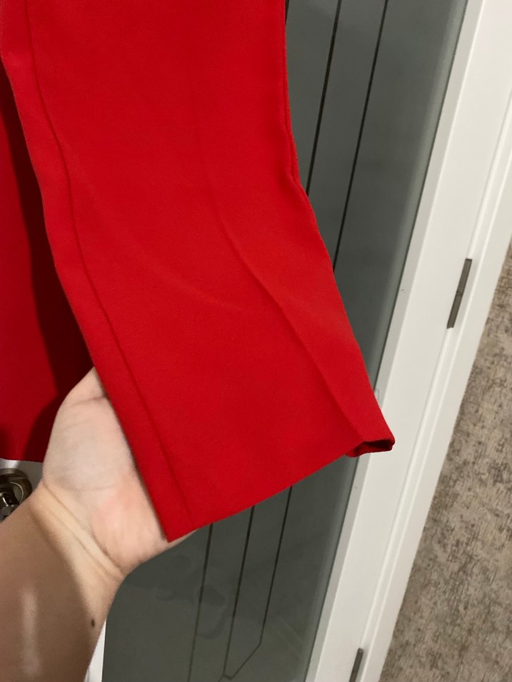 Kadın Kırmızı Midi Saten Pantolon - Görsel 2