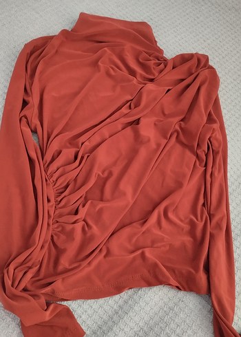 büzgülü bluz kiremit - Görsel 3