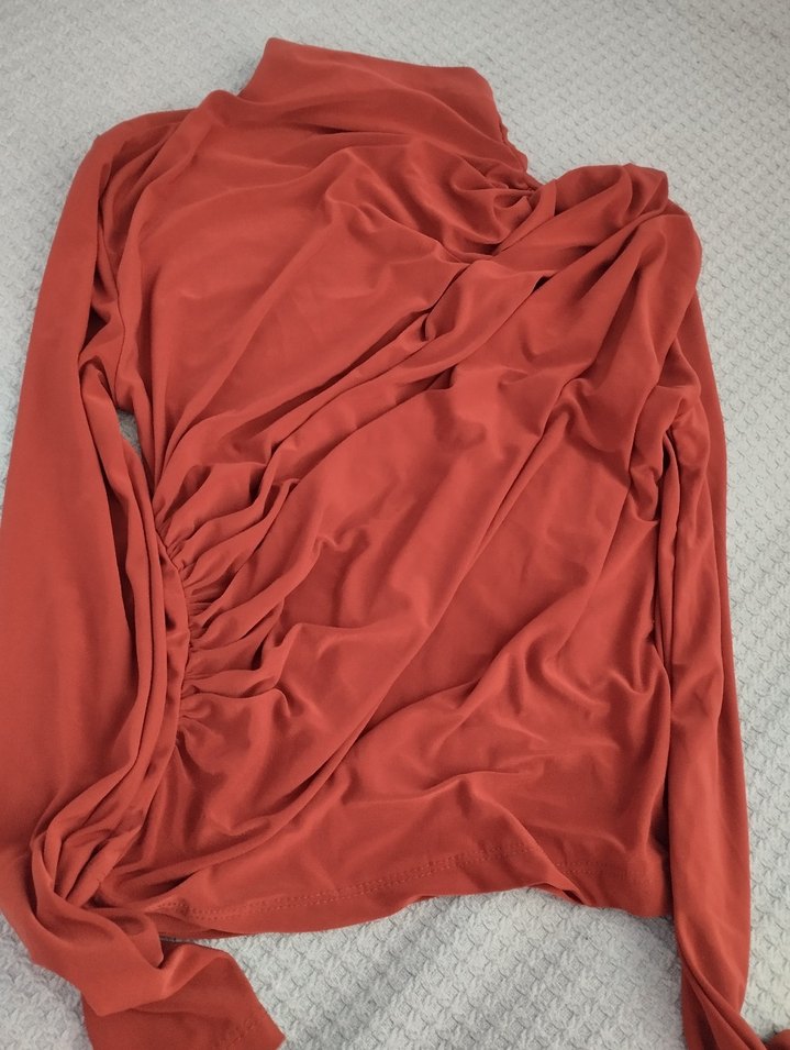 büzgülü bluz kiremit - Görsel 3