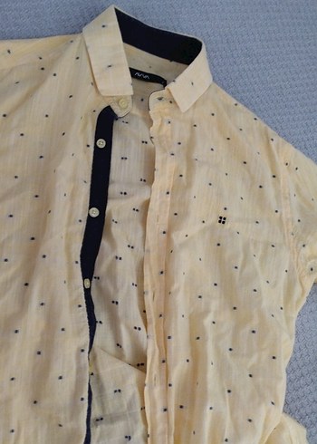 Sarı Düğmeli Keten Erkek Gömlek - Görsel 2