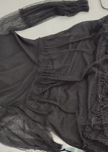 Siyah Fırfırlı dantelli elbise - Görsel 2