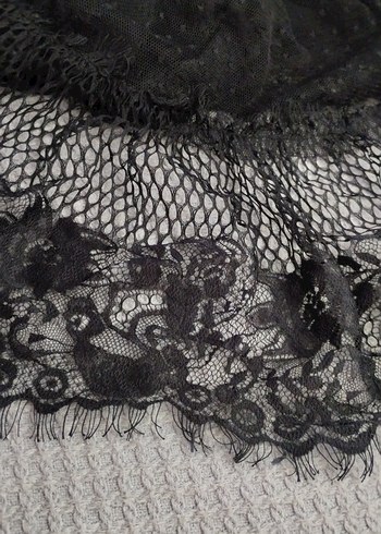 Siyah Fırfırlı dantelli elbise - Görsel 3