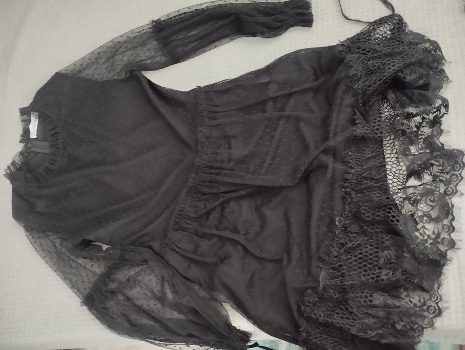 Siyah Fırfırlı dantelli elbise - Görsel 2