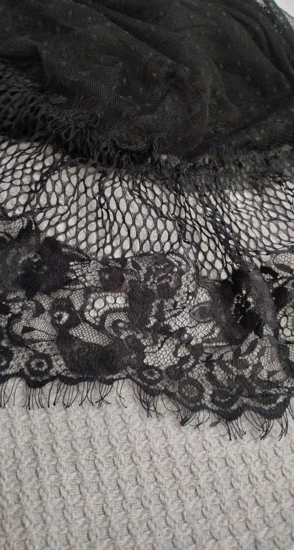 Siyah Fırfırlı dantelli elbise - Görsel 3
