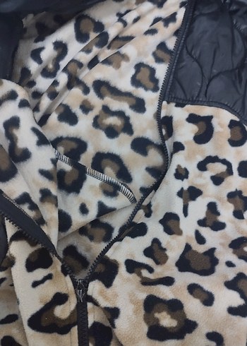 Kürklü Leopar Desenli Kadın Kışlık ceket - Görsel 2