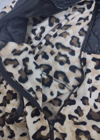 Kürklü Leopar Desenli Kadın Kışlık ceket - Görsel 3