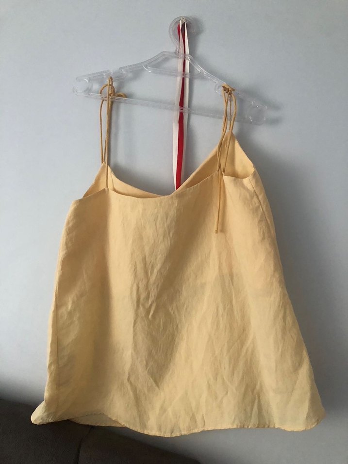 Bej Keten Askılı Rahat Kadın Atlet - Görsel 4