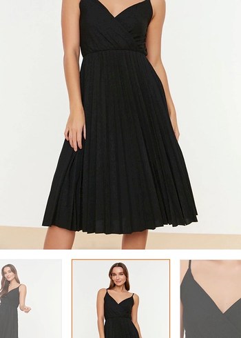 Siyah Pilili Midi Uzun Elbise - Görsel 3