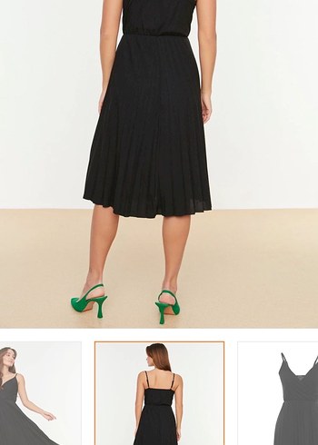 Siyah Pilili Midi Uzun Elbise - Görsel 2