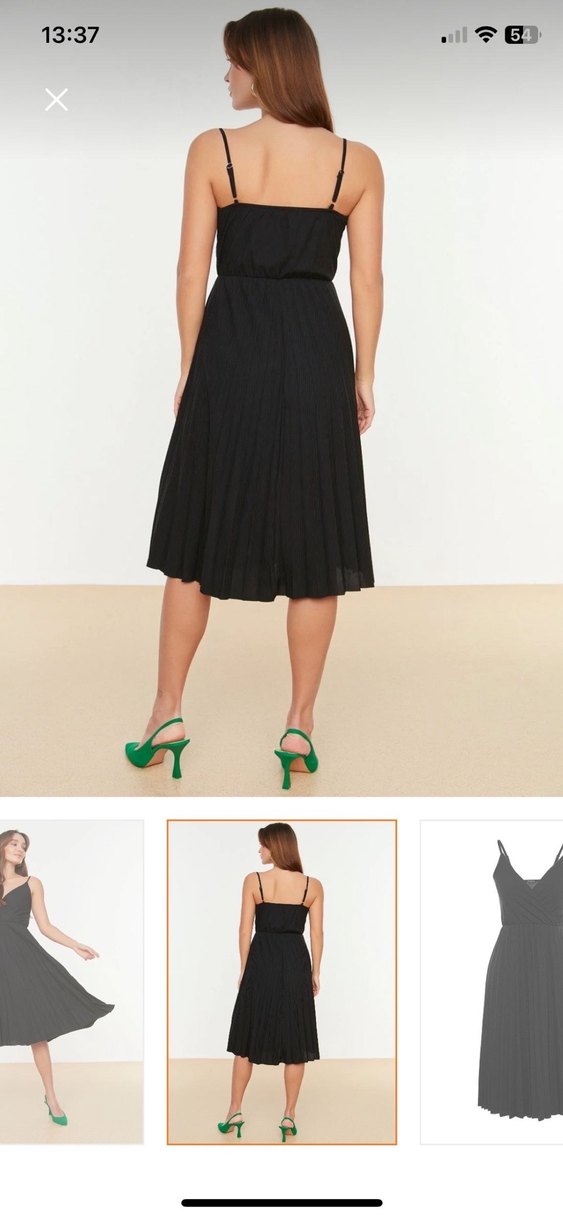 Siyah Pilili Midi Uzun Elbise - Görsel 2