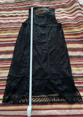 Siyah Yüksek Yakalı Dantel elbise - Görsel 3