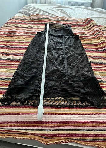 Siyah Yüksek Yakalı Dantel elbise - Görsel 4