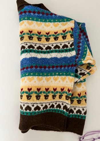 Renkli Örgü Desenli Hırka - Görsel 2