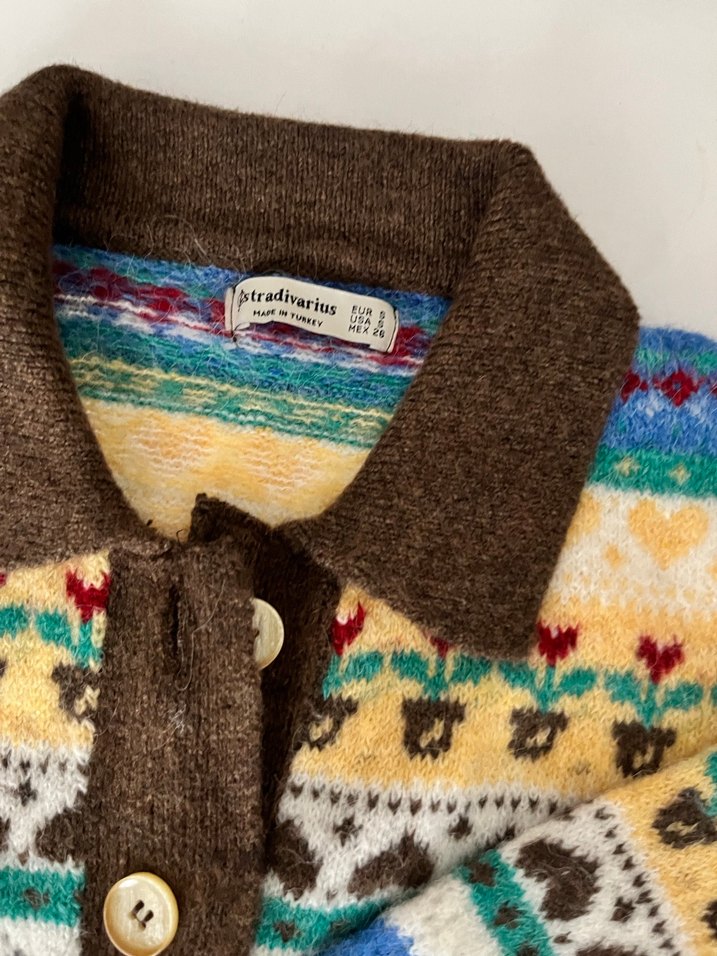 Renkli Örgü Desenli Hırka - Görsel 3