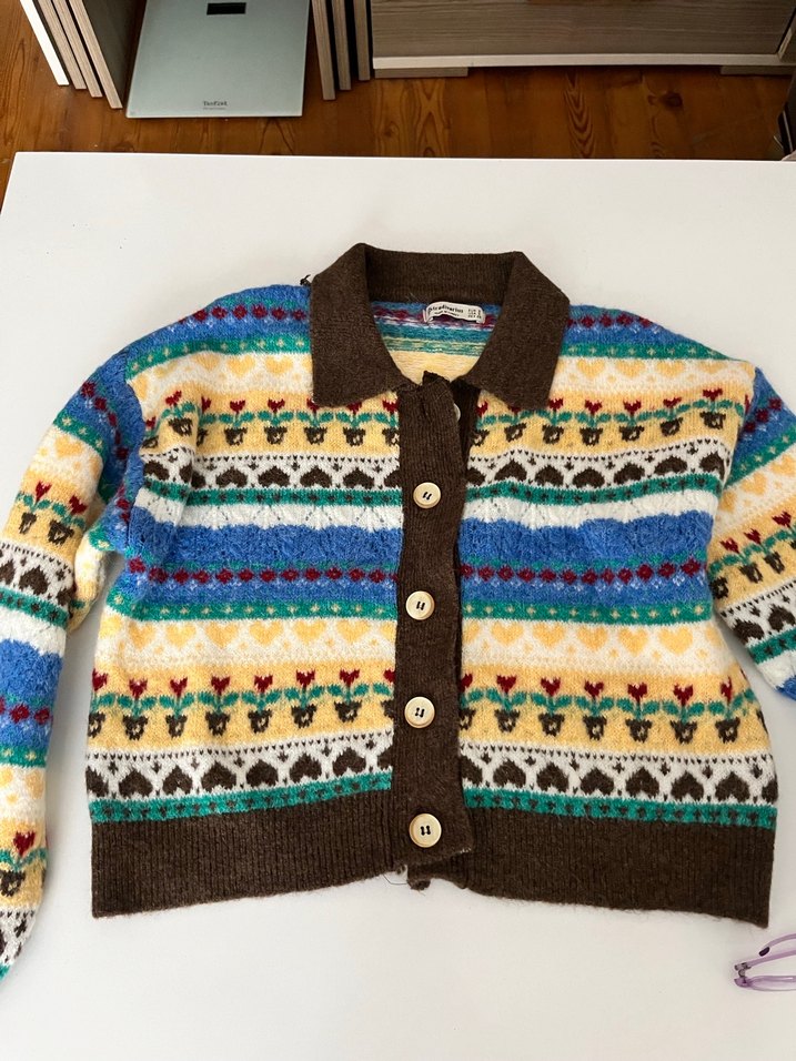 Renkli Örgü Desenli Hırka - Görsel 5