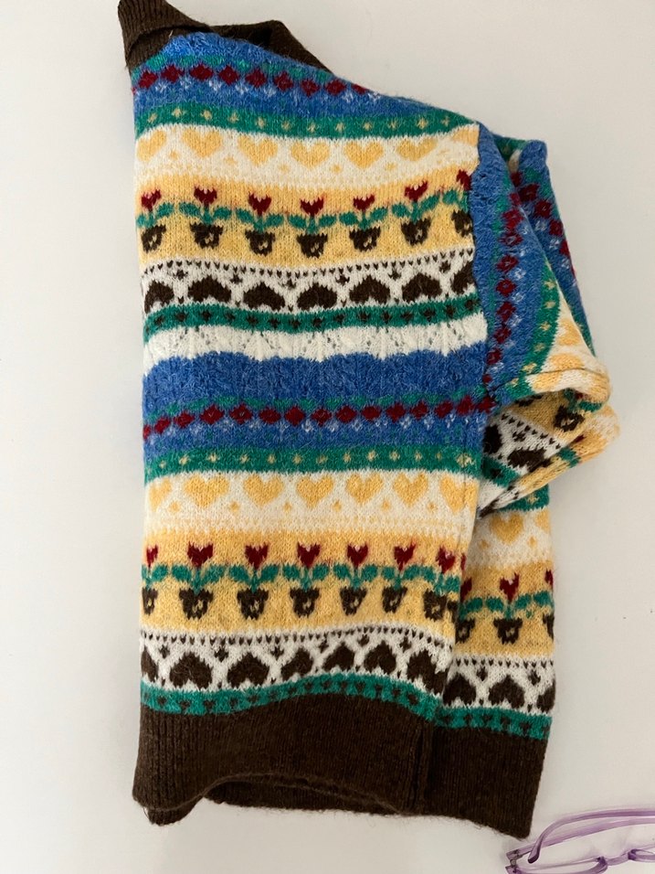 Renkli Örgü Desenli Hırka - Görsel 2