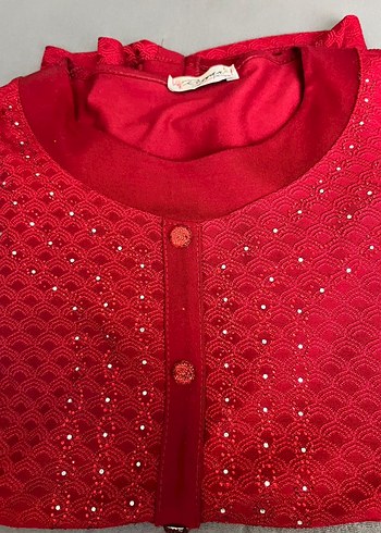 Düğmeli Kırmızı Uzun Kollu - Görsel 2